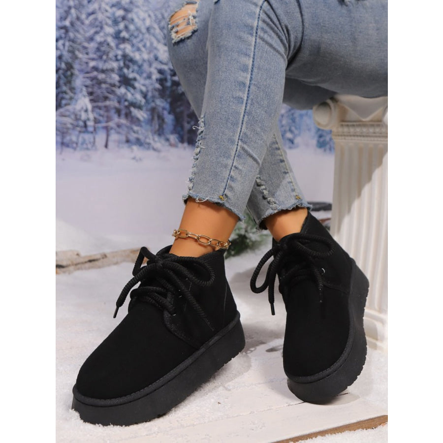 Lace Up Round Neck Platform Suede Boots Black / 35(US4) Apparel and Accessories