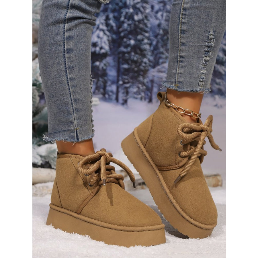 Lace Up Round Neck Platform Suede Boots Camel / 35(US4) Apparel and Accessories