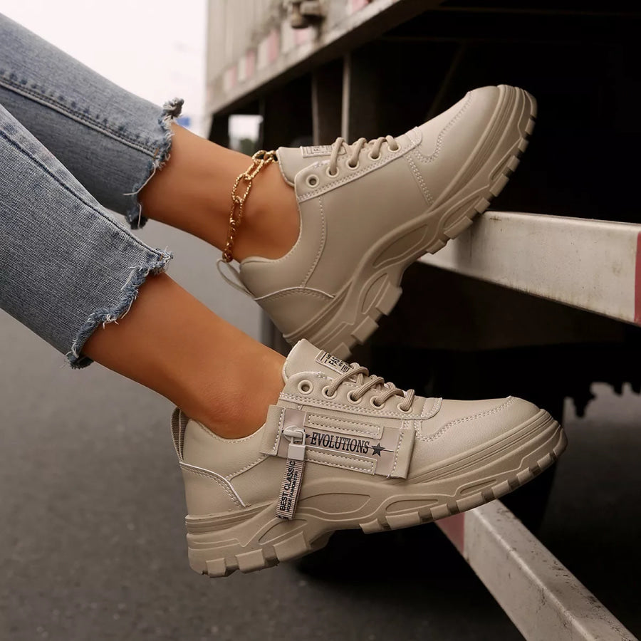 Lace Up Round Toe Athletic Beige / 36 Apparel and Accessories