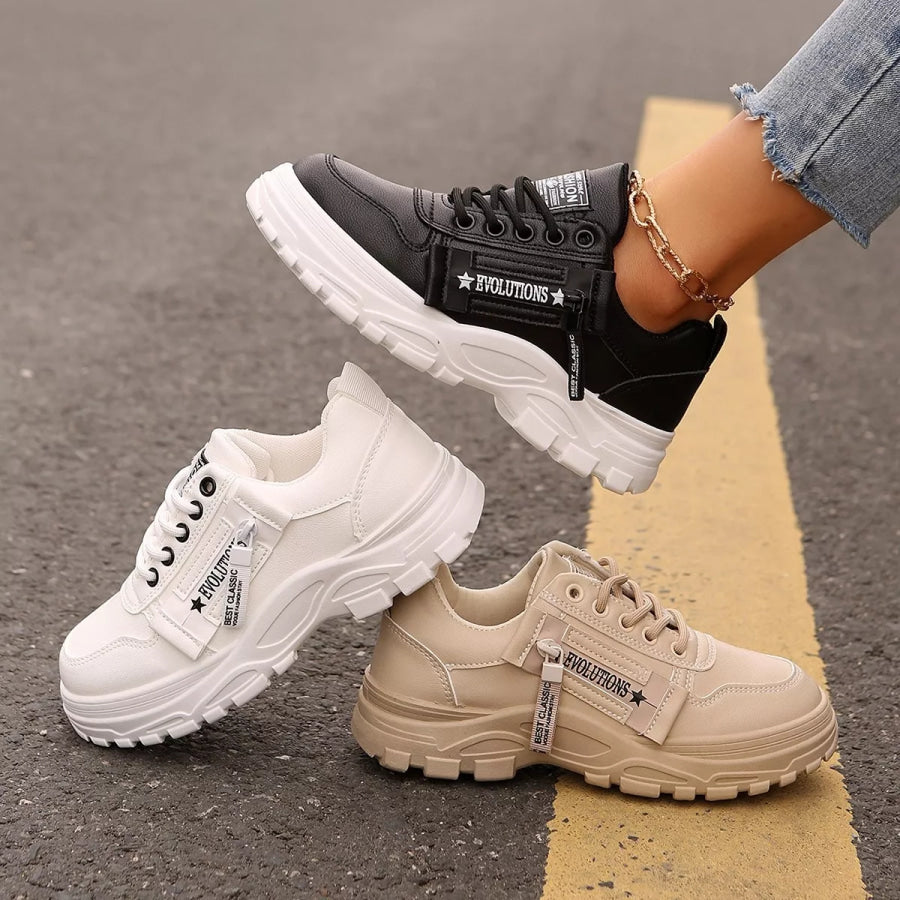Lace Up Round Toe Athletic Black / 36 Apparel and Accessories