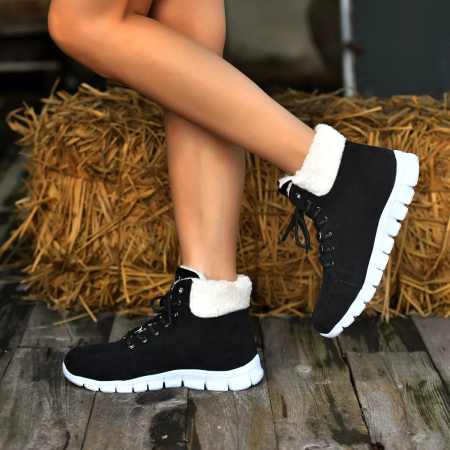 Lace Up Round Toe Boots Black / 36 Apparel and Accessories