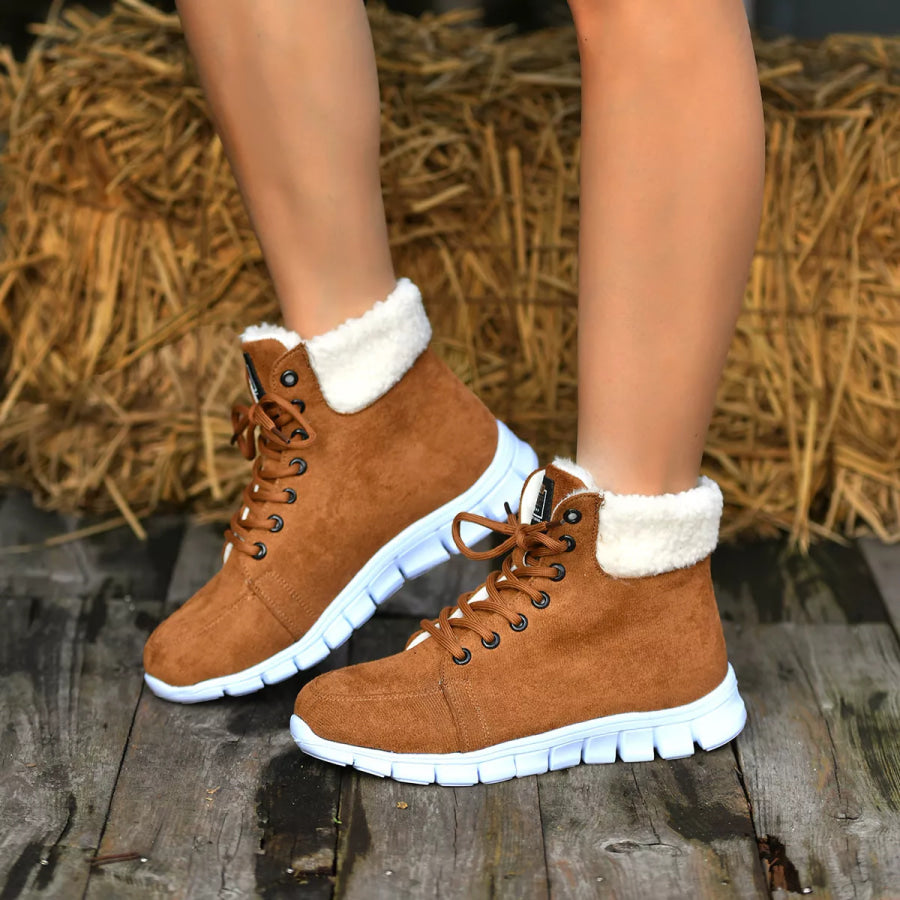 Lace Up Round Toe Boots Brown / 36 Apparel and Accessories