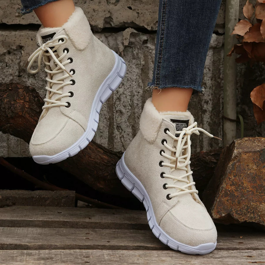 Lace Up Round Toe Boots Creamy-white / 36 Apparel and Accessories