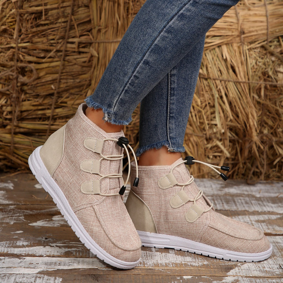 Lace-Up Round Toe Flat Sneakers Apparel and Accessories