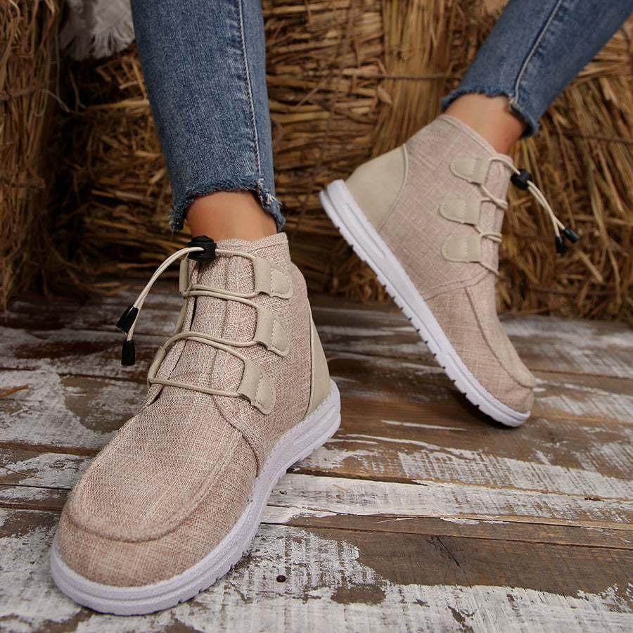 Lace-Up Round Toe Flat Sneakers Apparel and Accessories