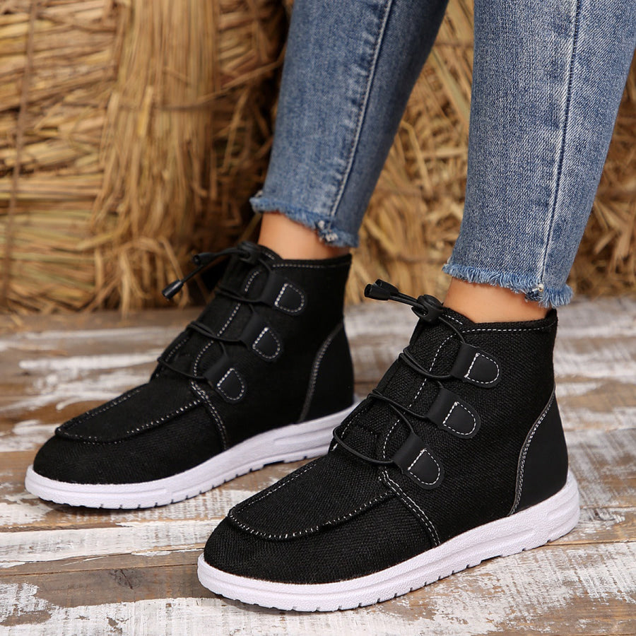 Lace-Up Round Toe Flat Sneakers Apparel and Accessories