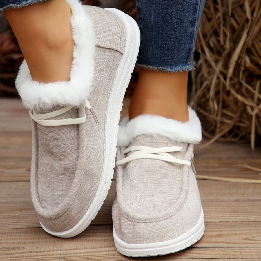 Lace Up Round Toe Furry Sneakers Light Gray / 36(US5) Apparel and Accessories