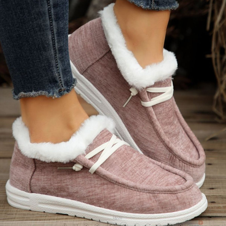 Lace Up Round Toe Furry Sneakers Lilac / 36(US5) Apparel and Accessories