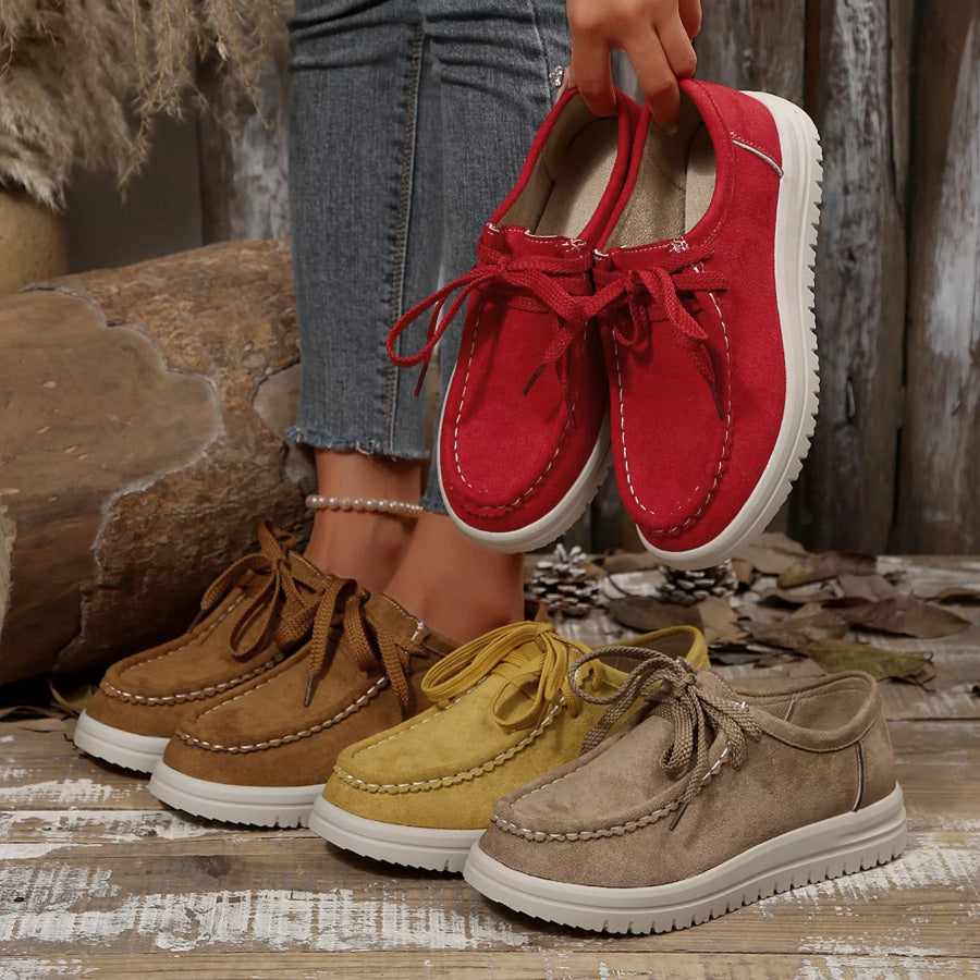 Lace-Up Round Toe Loafers Brown / 36 Apparel and Accessories