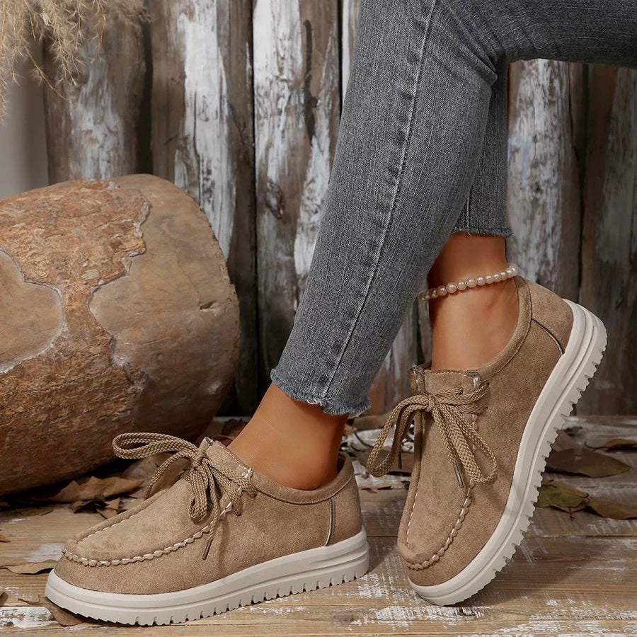 Lace-Up Round Toe Loafers Khaki / 36 Apparel and Accessories