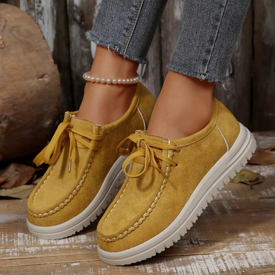 Lace-Up Round Toe Loafers Yellow / 36 Apparel and Accessories