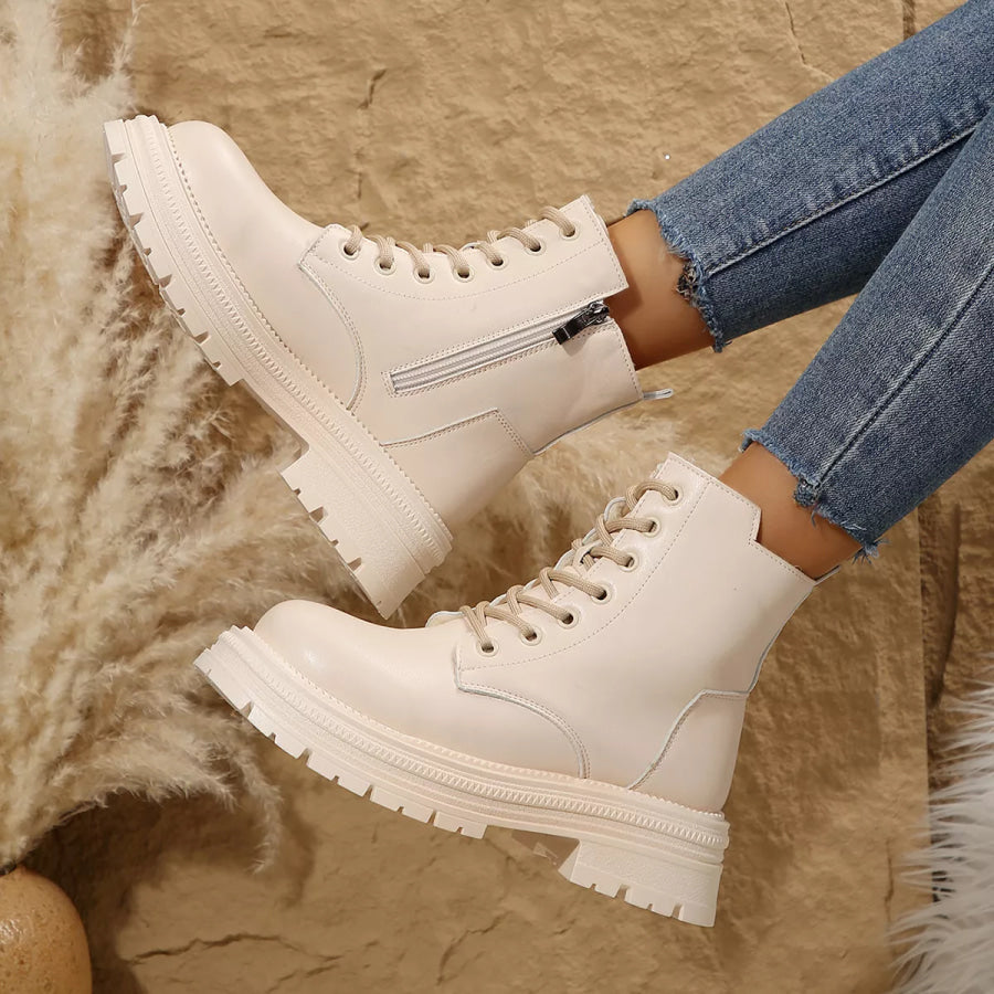 Lace Up Round Toe Platform Boots Apparel and Accessories
