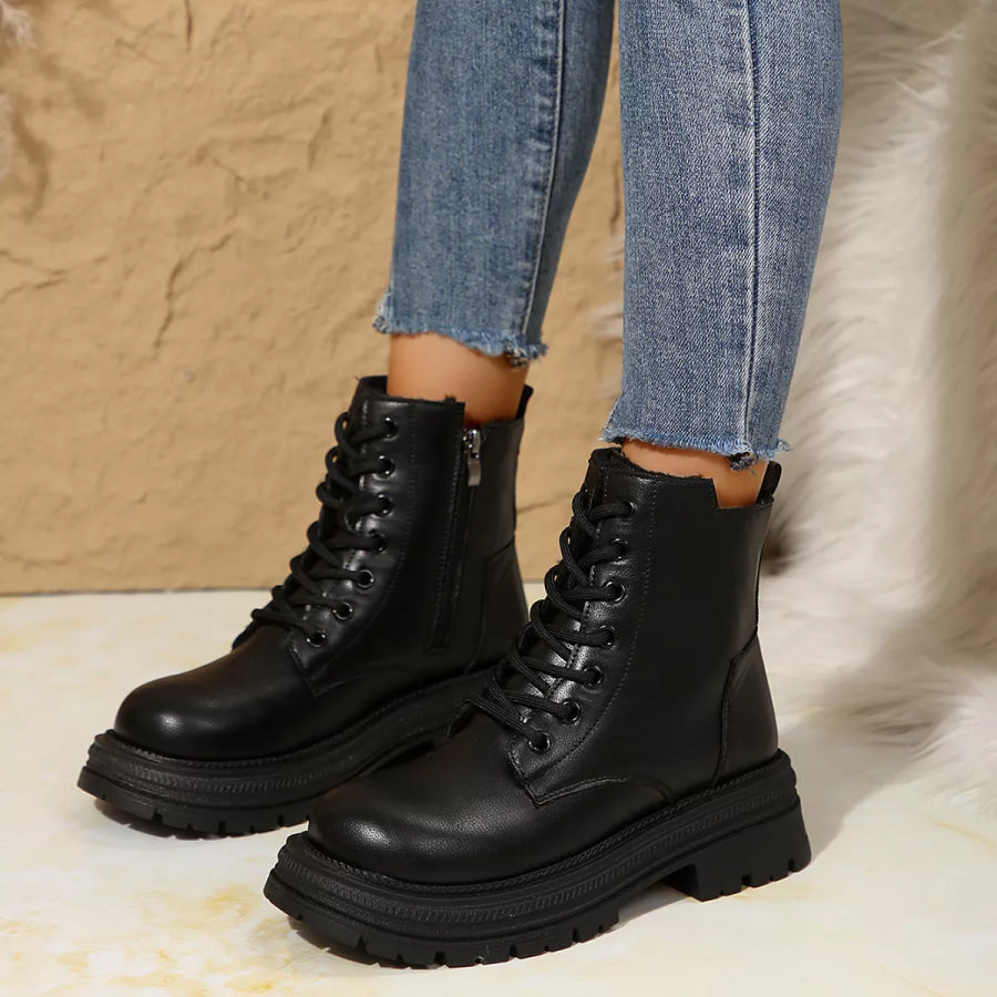 Lace Up Round Toe Platform Boots Apparel and Accessories