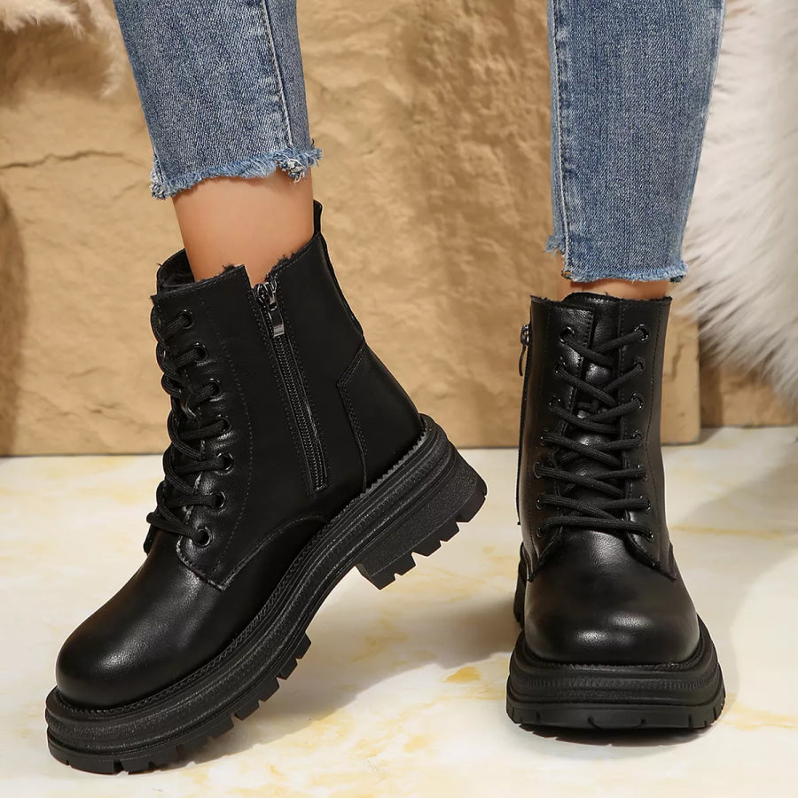 Lace Up Round Toe Platform Boots Apparel and Accessories