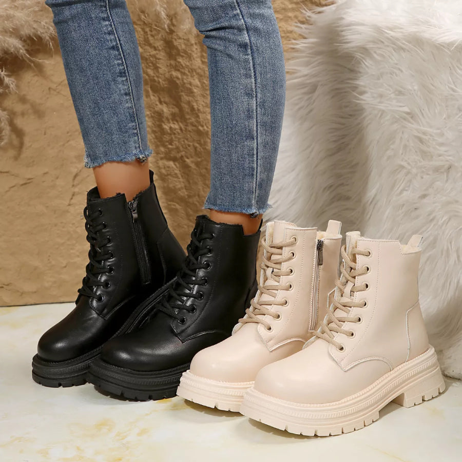 Lace Up Round Toe Platform Boots Apparel and Accessories