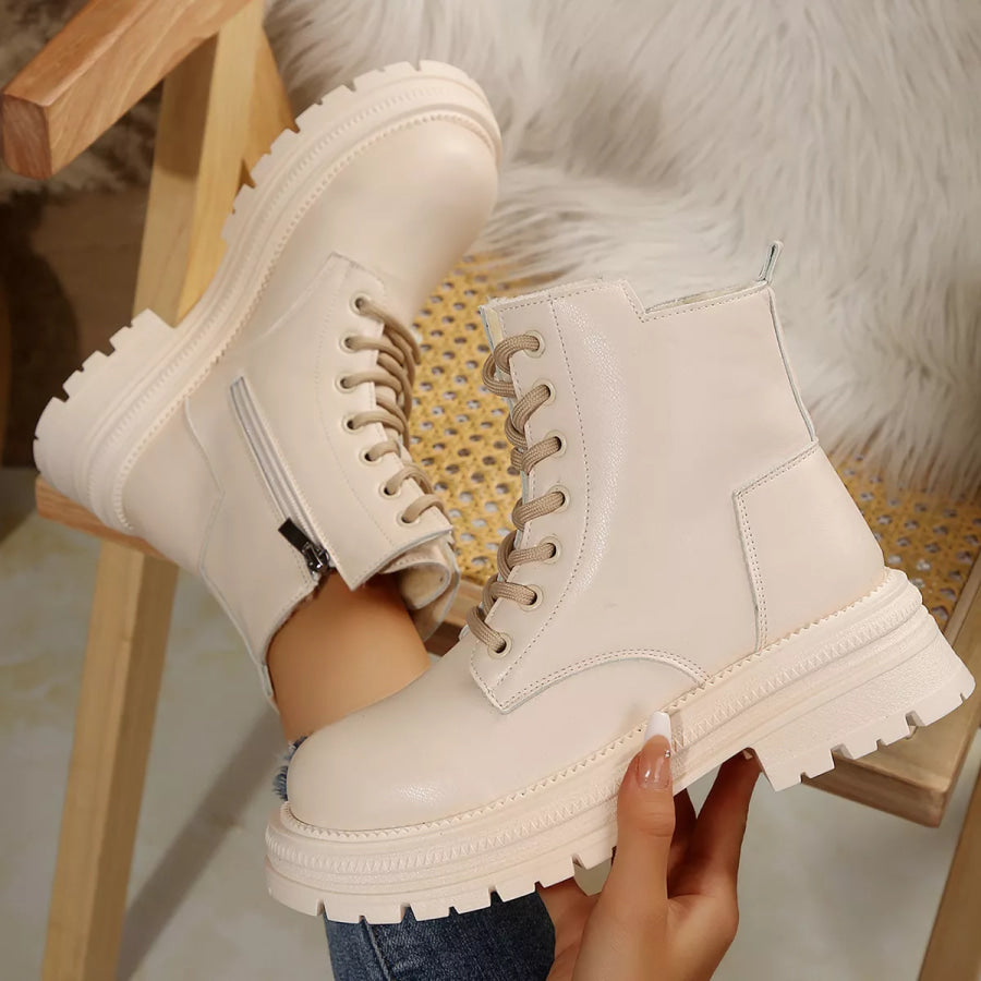 Lace Up Round Toe Platform Boots Apparel and Accessories