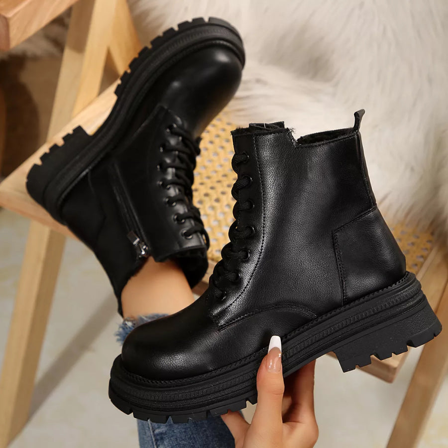 Lace Up Round Toe Platform Boots Apparel and Accessories
