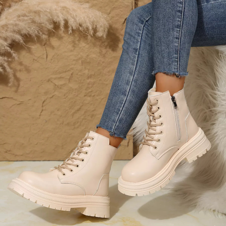 Lace Up Round Toe Platform Boots Apparel and Accessories