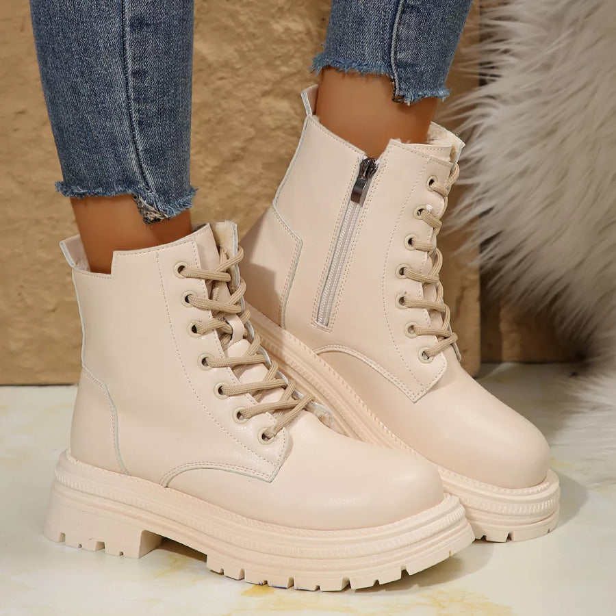 Lace Up Round Toe Platform Boots Off-white / 36 Apparel and Accessories