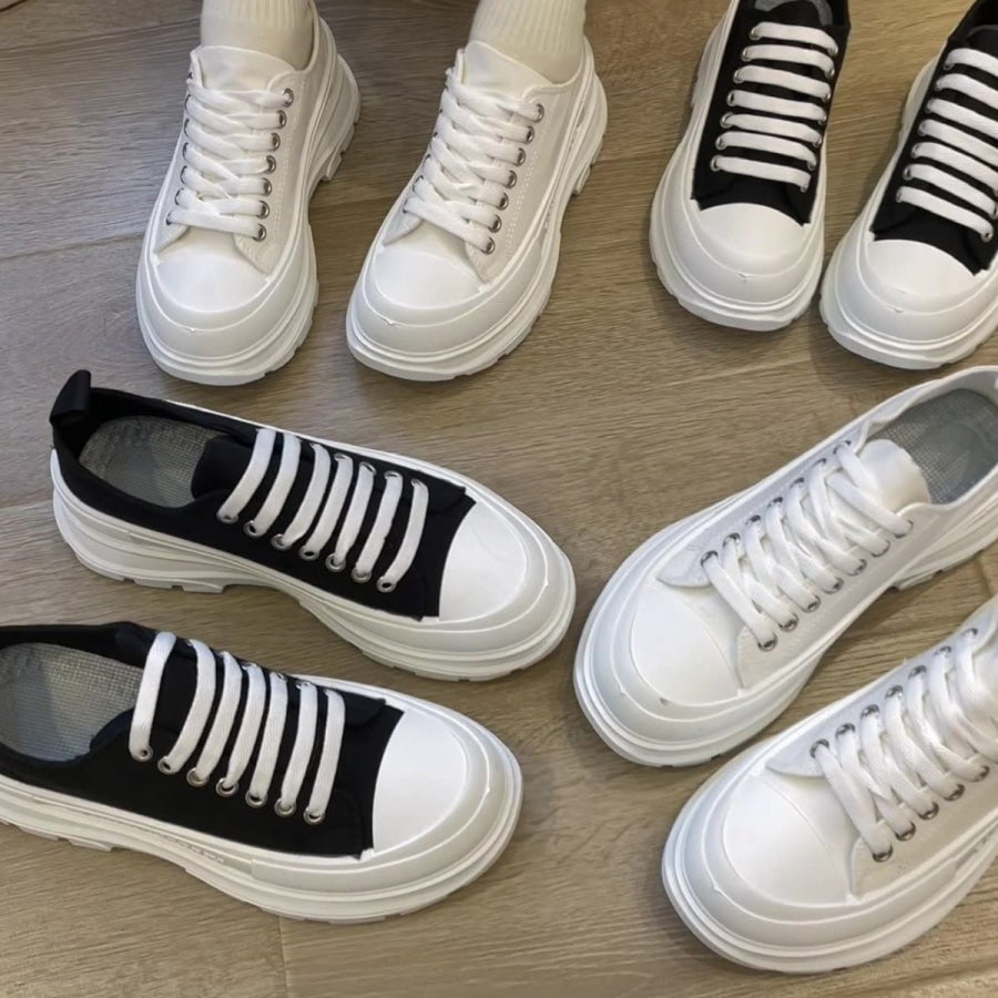 Lace Up Round Toe Platform Sneakers Apparel and Accessories