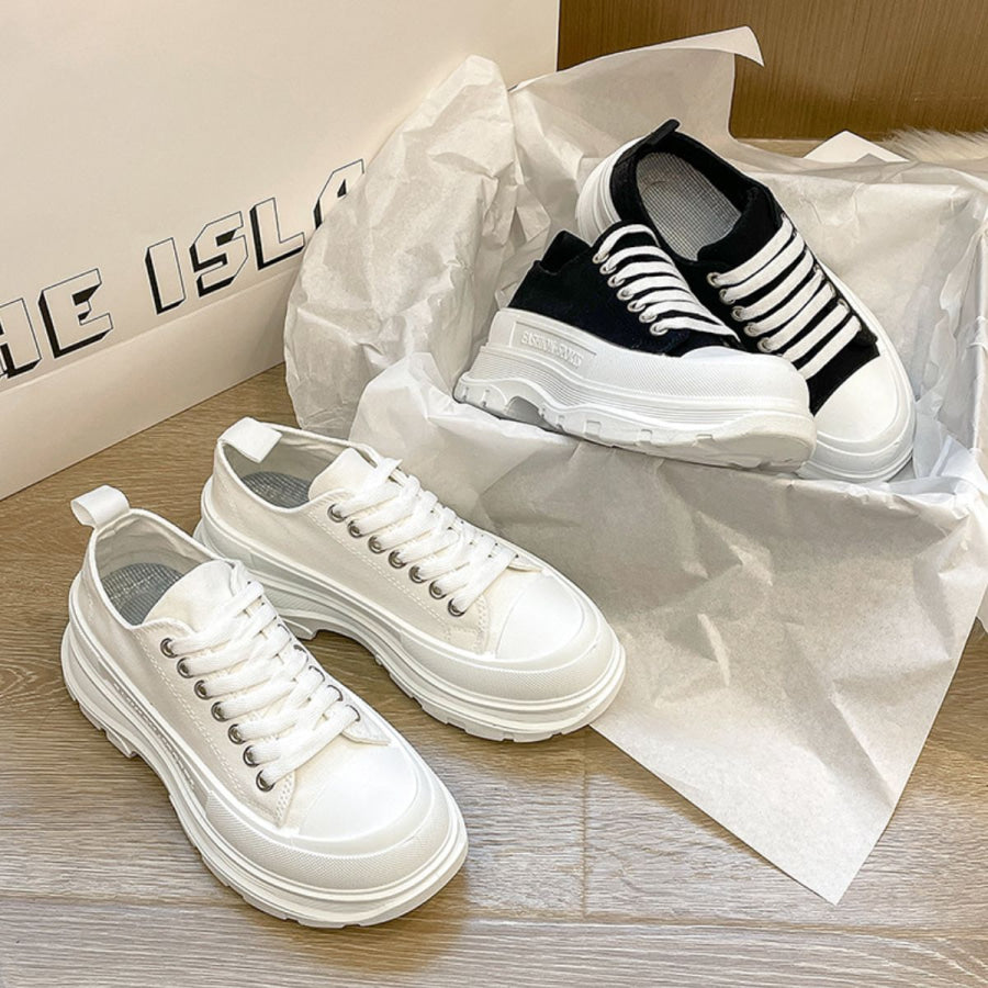 Lace Up Round Toe Platform Sneakers Apparel and Accessories