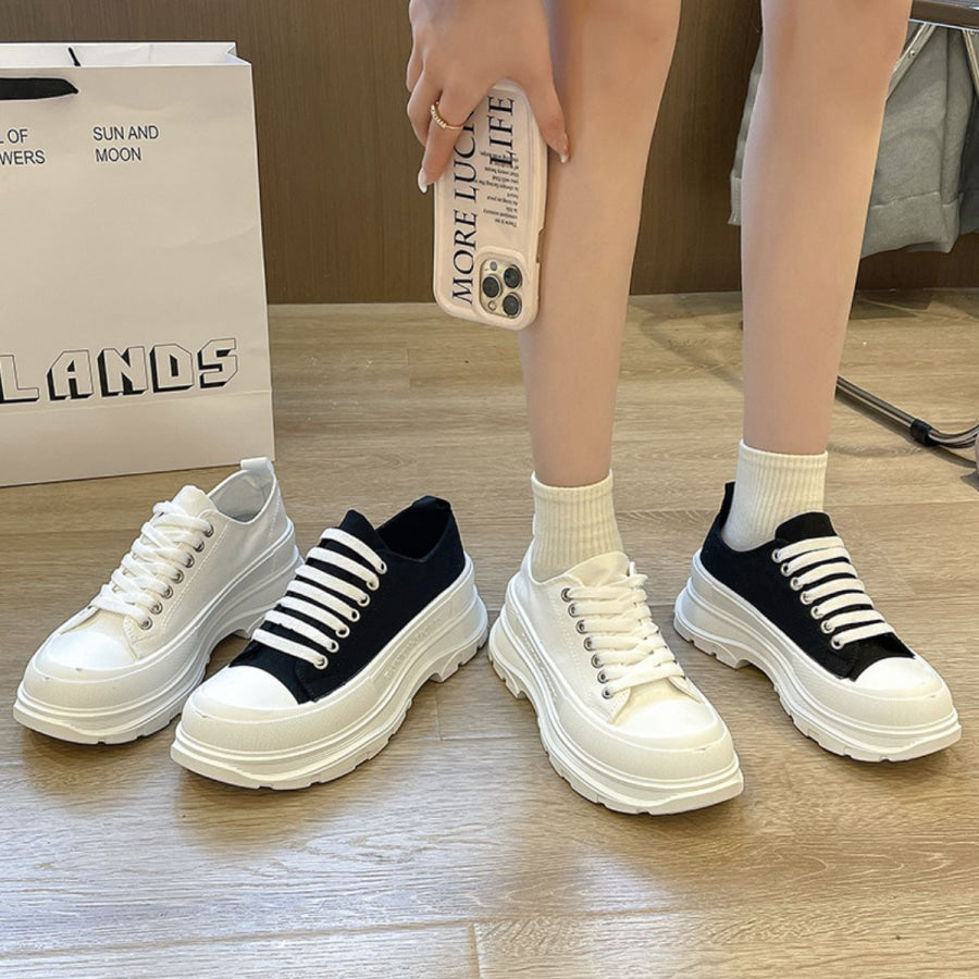 Lace Up Round Toe Platform Sneakers Apparel and Accessories
