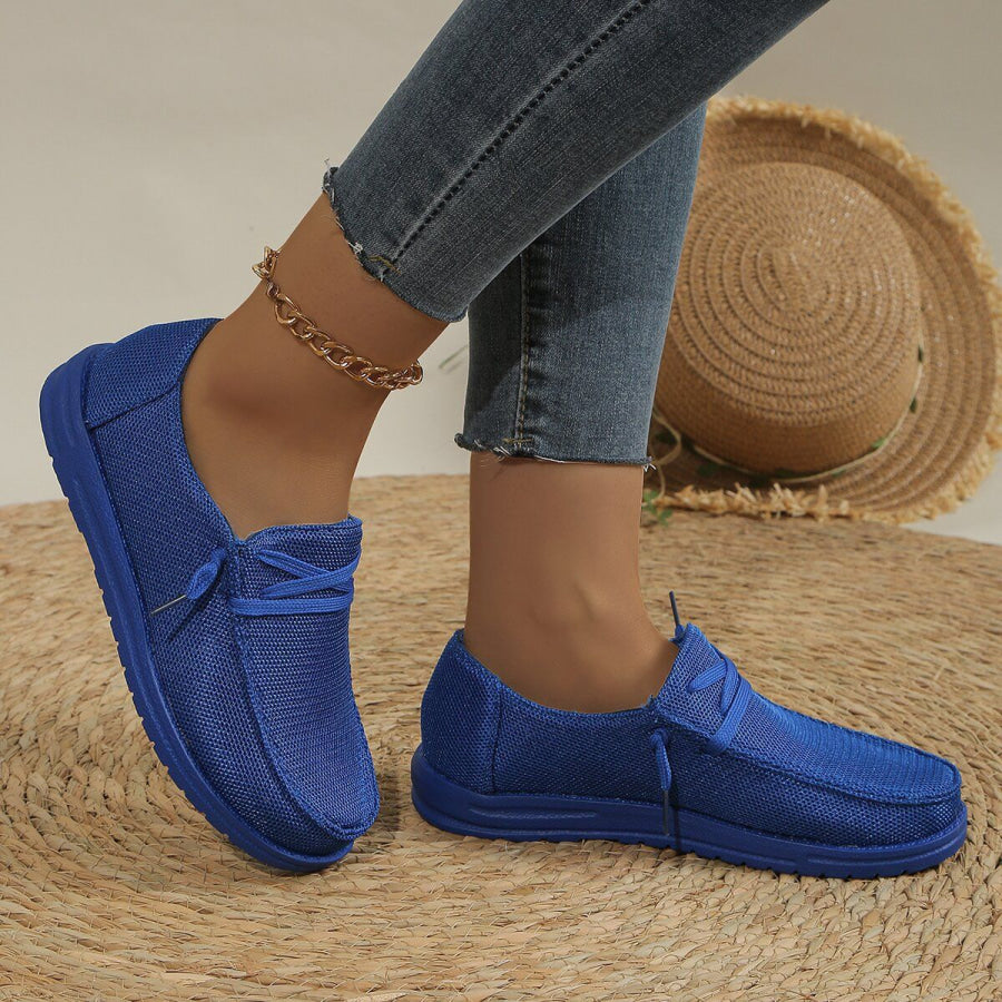 Lace Up Round Toe Slip-Ons Blue / 36(US5) Apparel and Accessories