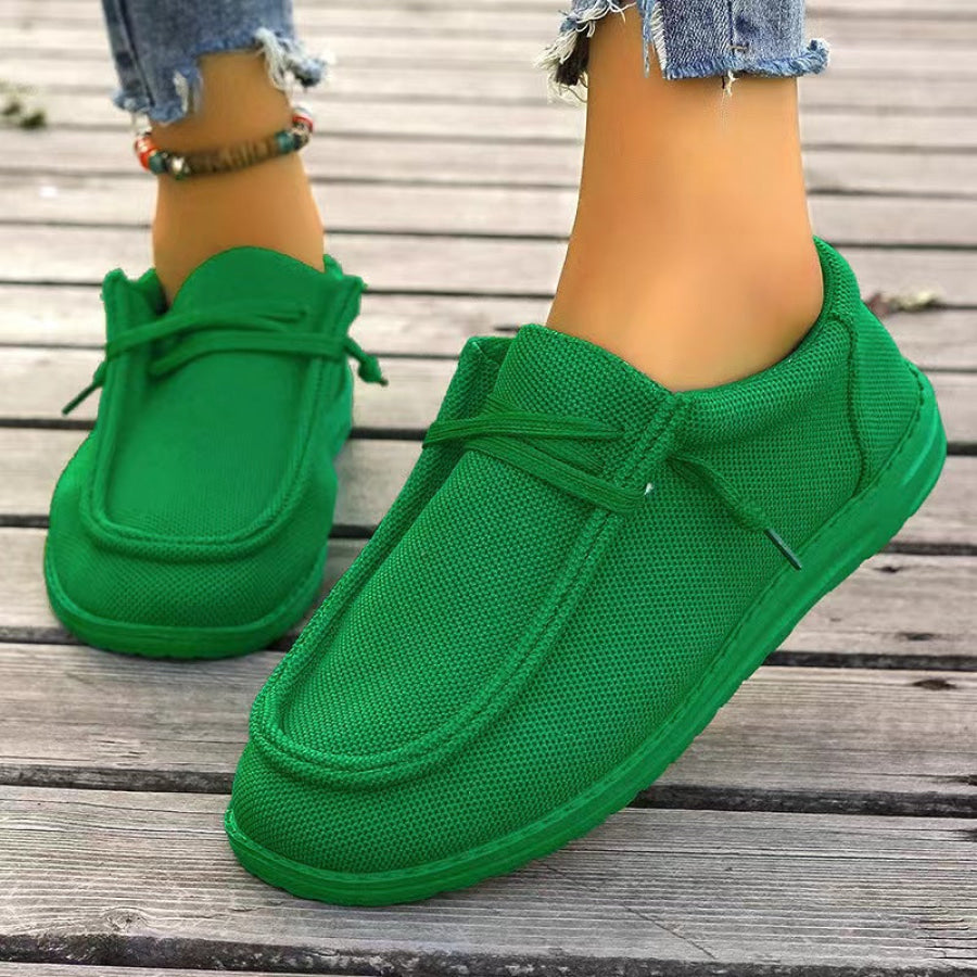 Lace Up Round Toe Slip-Ons Green / 36(US5) Apparel and Accessories