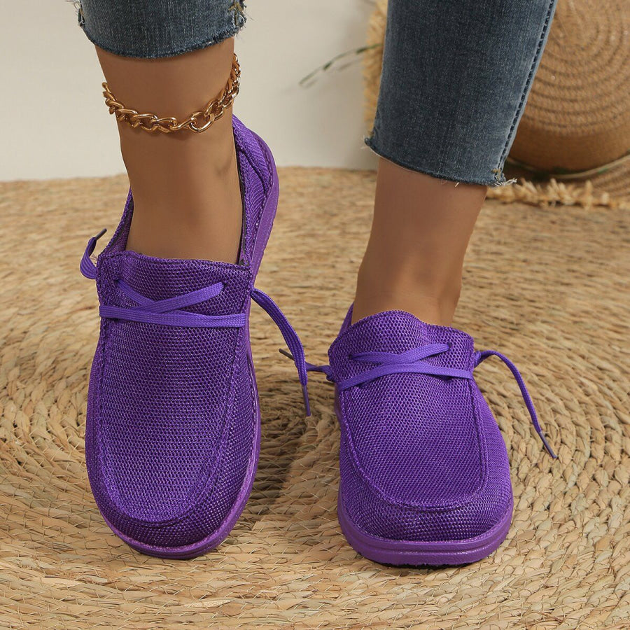 Lace Up Round Toe Slip-Ons Purple / 36(US5) Apparel and Accessories