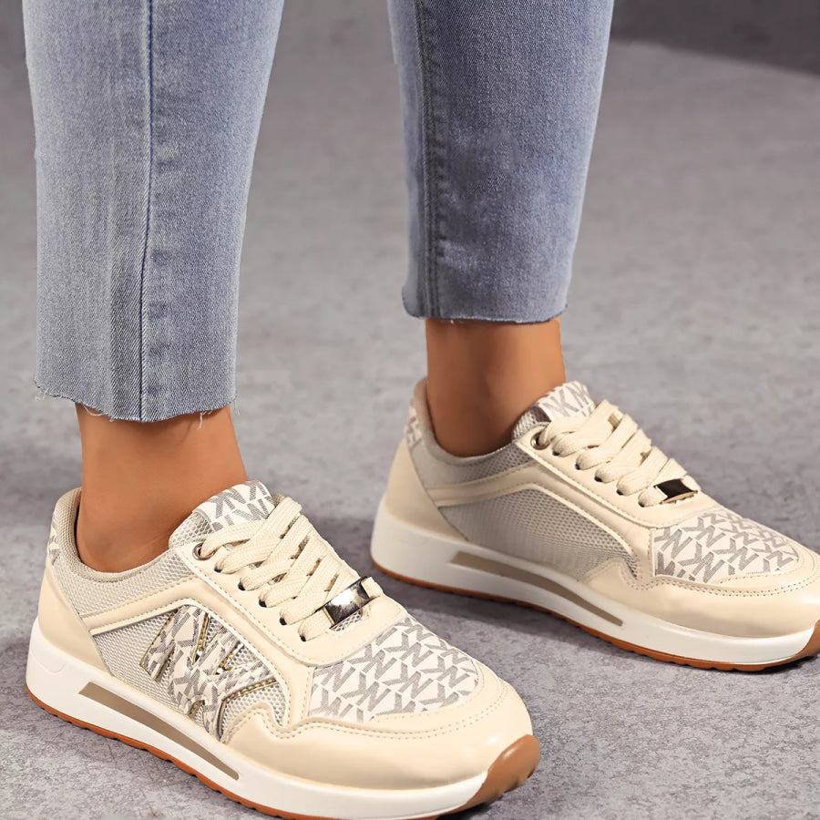 Lace Up Round Toe Sneakers Beige / 36 Apparel and Accessories
