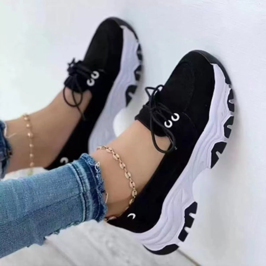 Lace Up Round Toe Sneakers Black / 35 Apparel and Accessories