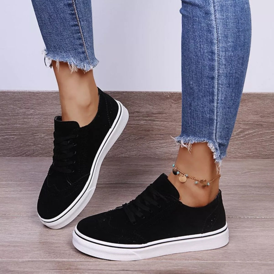 Lace Up Round Toe Sneakers Black / 35 Apparel and Accessories