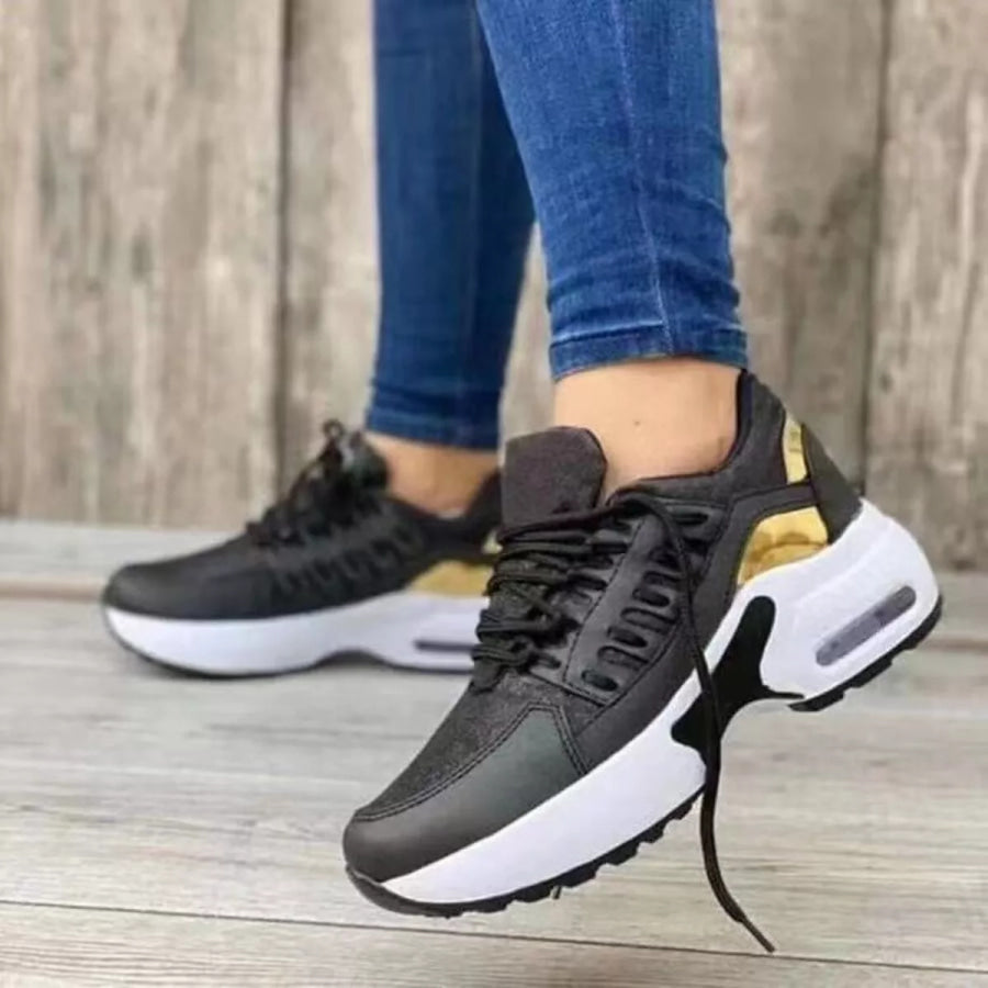 Lace Up Round Toe Sneakers Black / 35 Apparel and Accessories