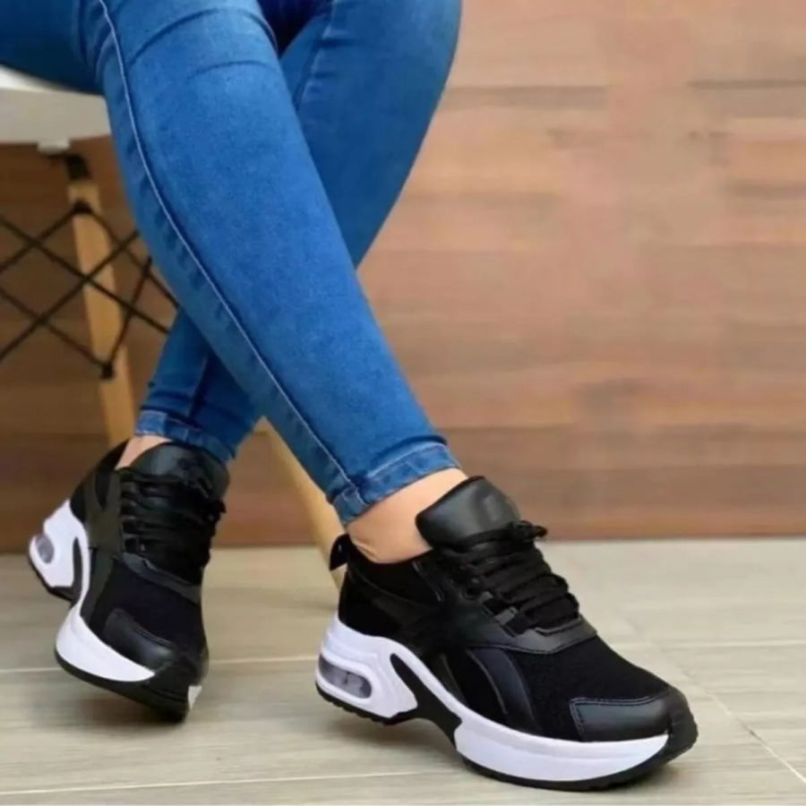 Lace Up Round Toe Sneakers Black / 35 Apparel and Accessories