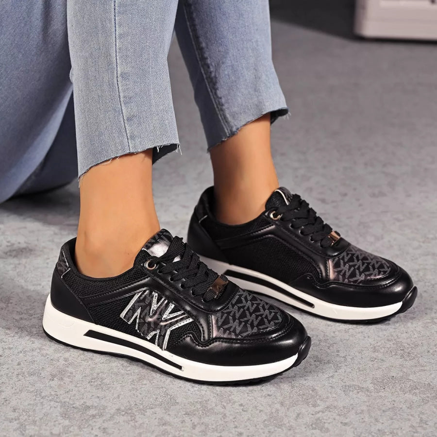Lace Up Round Toe Sneakers Black / 36 Apparel and Accessories