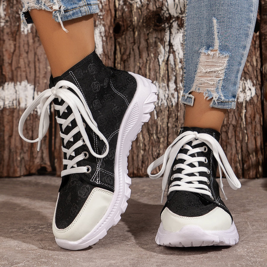 Lace Up Round Toe Sneakers Black / 36 Apparel and Accessories