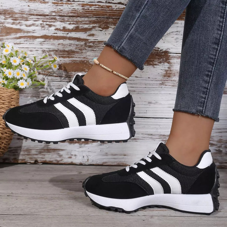 Lace Up Round Toe Sneakers Black / 36 Apparel and Accessories