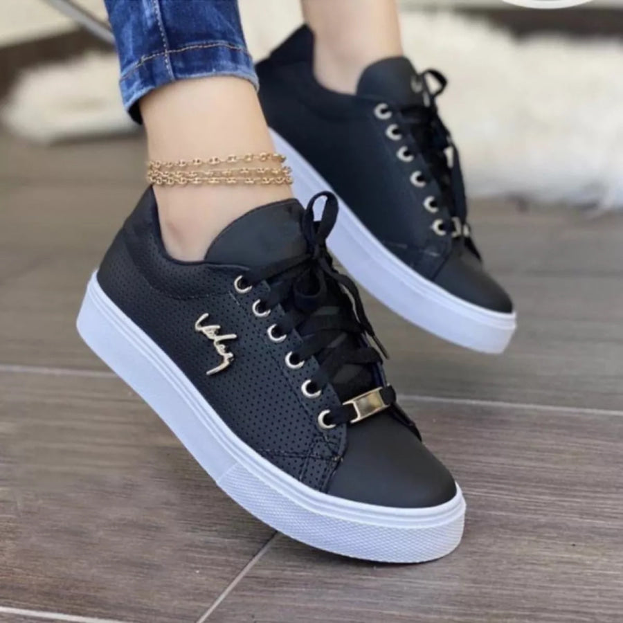 Lace Up Round Toe Sneakers Black / 36 Apparel and Accessories