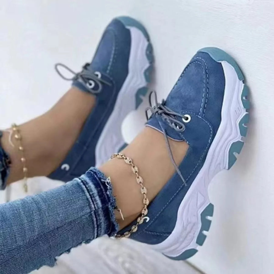 Lace Up Round Toe Sneakers Blue / 35 Apparel and Accessories