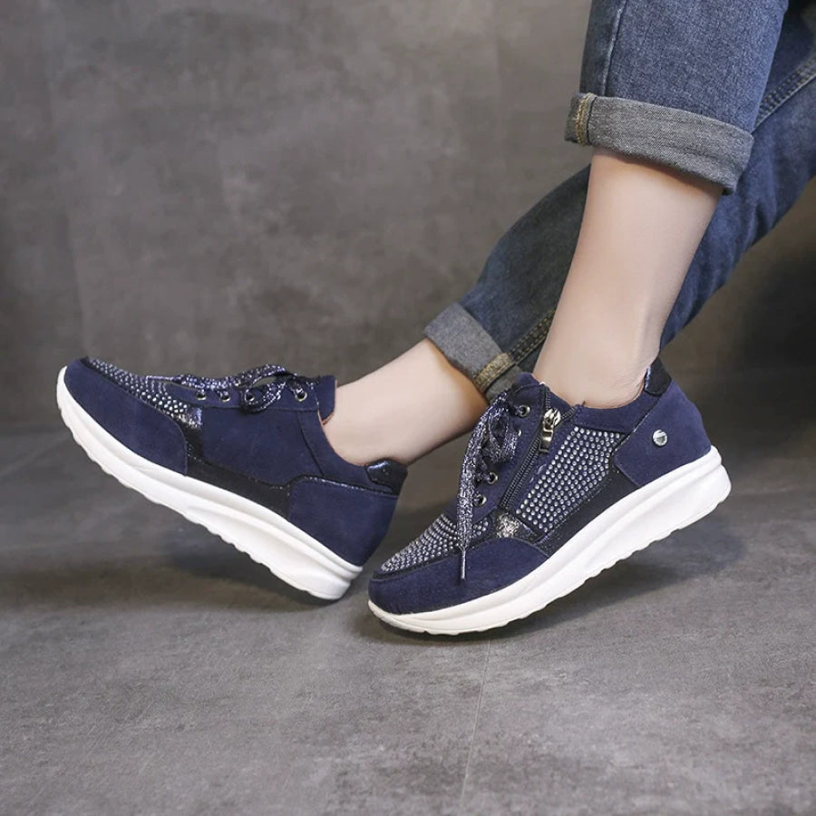 Lace Up Round Toe Sneakers Blue / 35 Apparel and Accessories