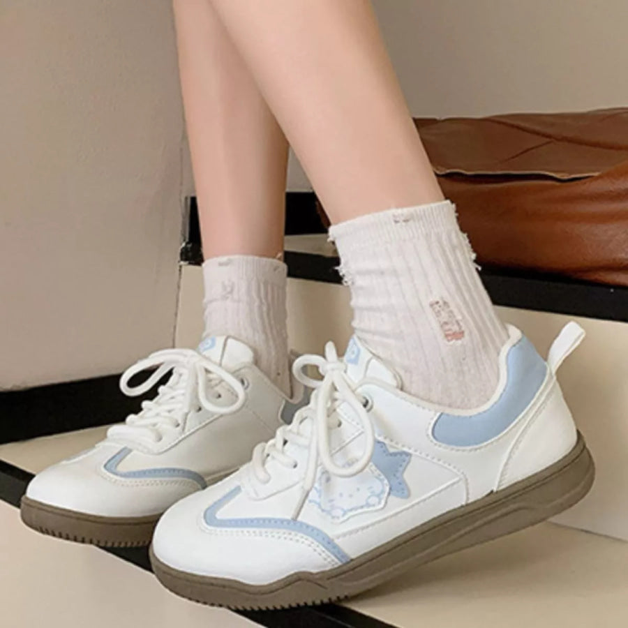 Lace Up Round Toe Sneakers Blue / 36 Apparel and Accessories