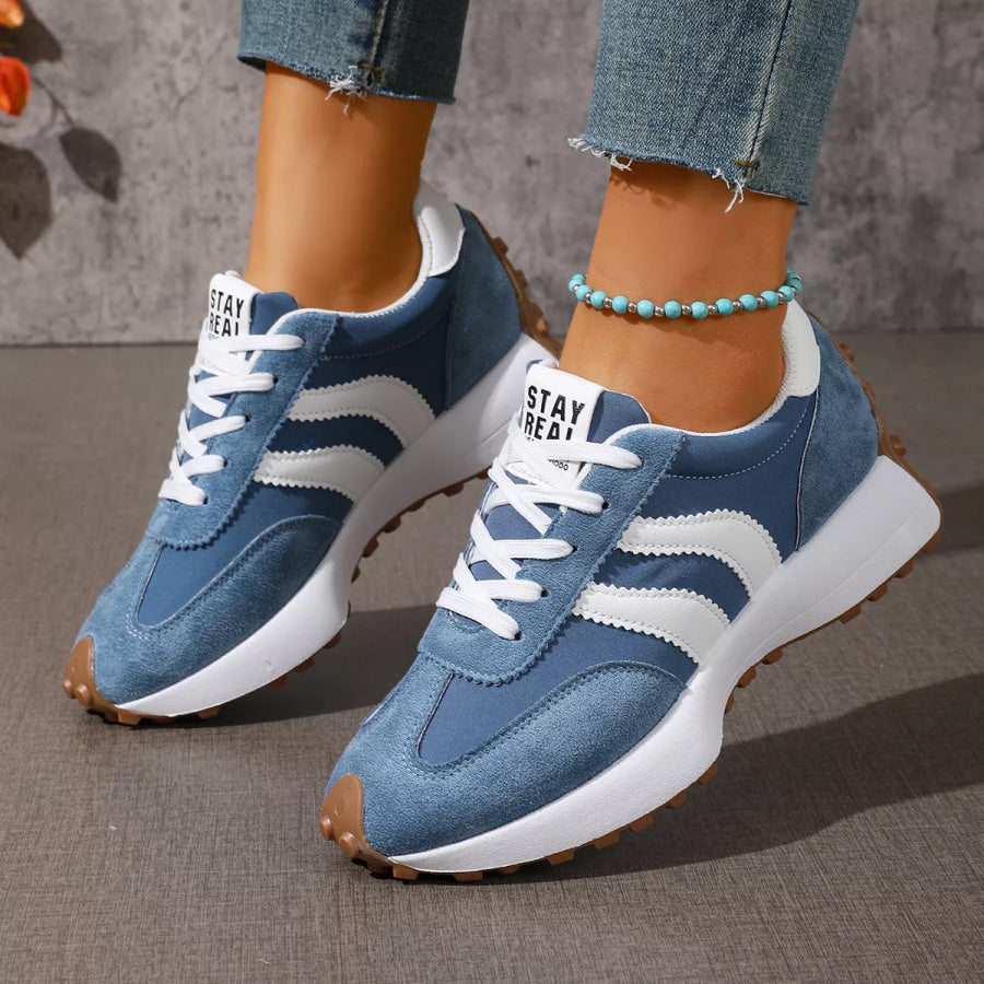 Lace Up Round Toe Sneakers Blue / 36 Apparel and Accessories