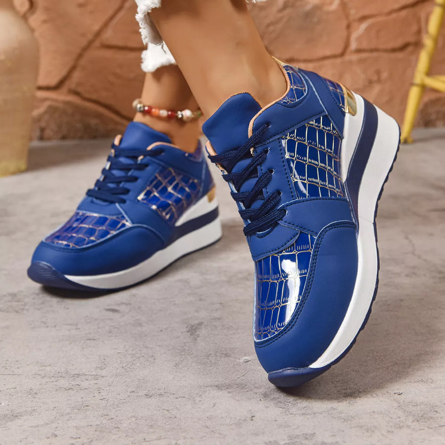 Lace Up Round Toe Sneakers Blue / 36 Apparel and Accessories