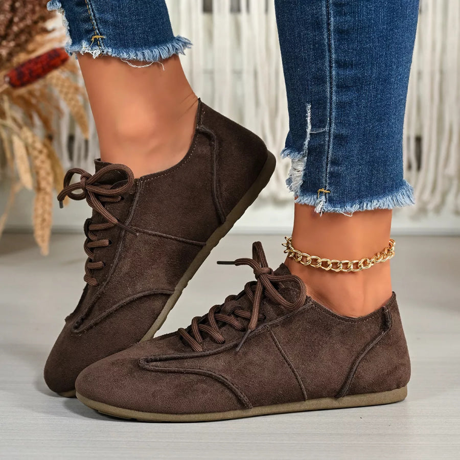 Lace Up Round Toe Sneakers Brown / 35 Apparel and Accessories