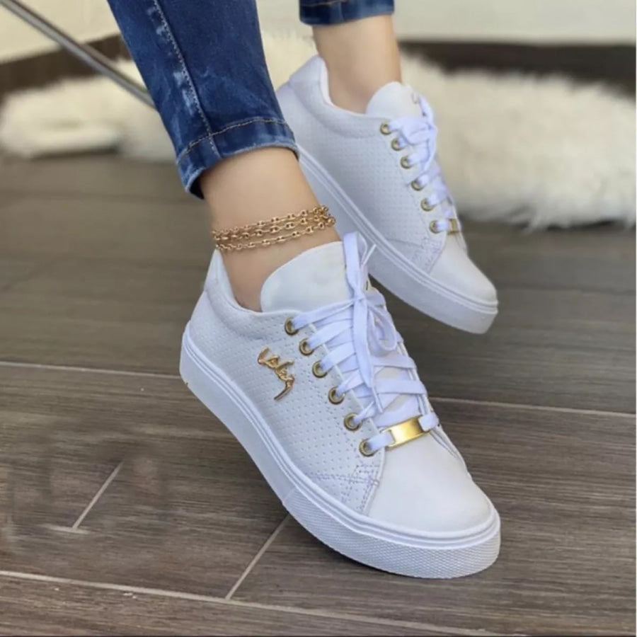 Lace Up Round Toe Sneakers Brown / 36 Apparel and Accessories
