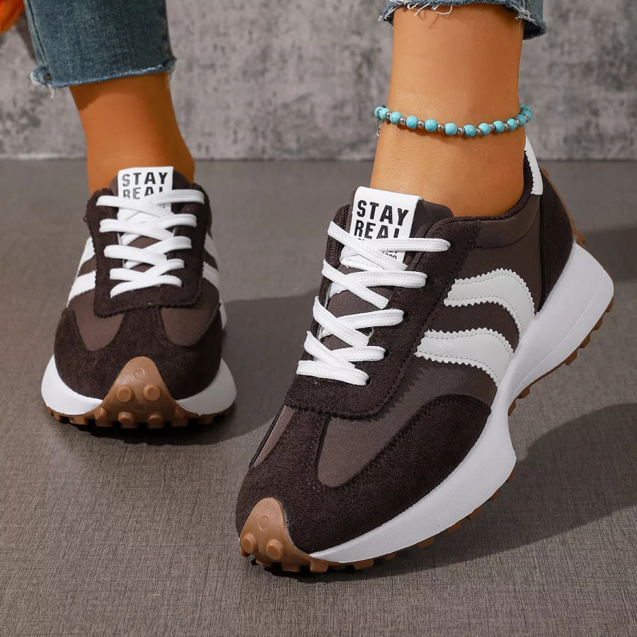 Lace Up Round Toe Sneakers Brown / 36 Apparel and Accessories