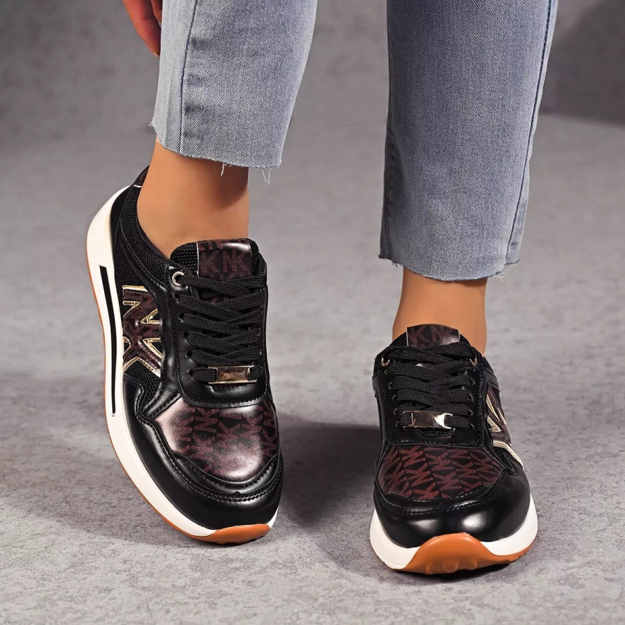 Lace Up Round Toe Sneakers Brown / 36 Apparel and Accessories