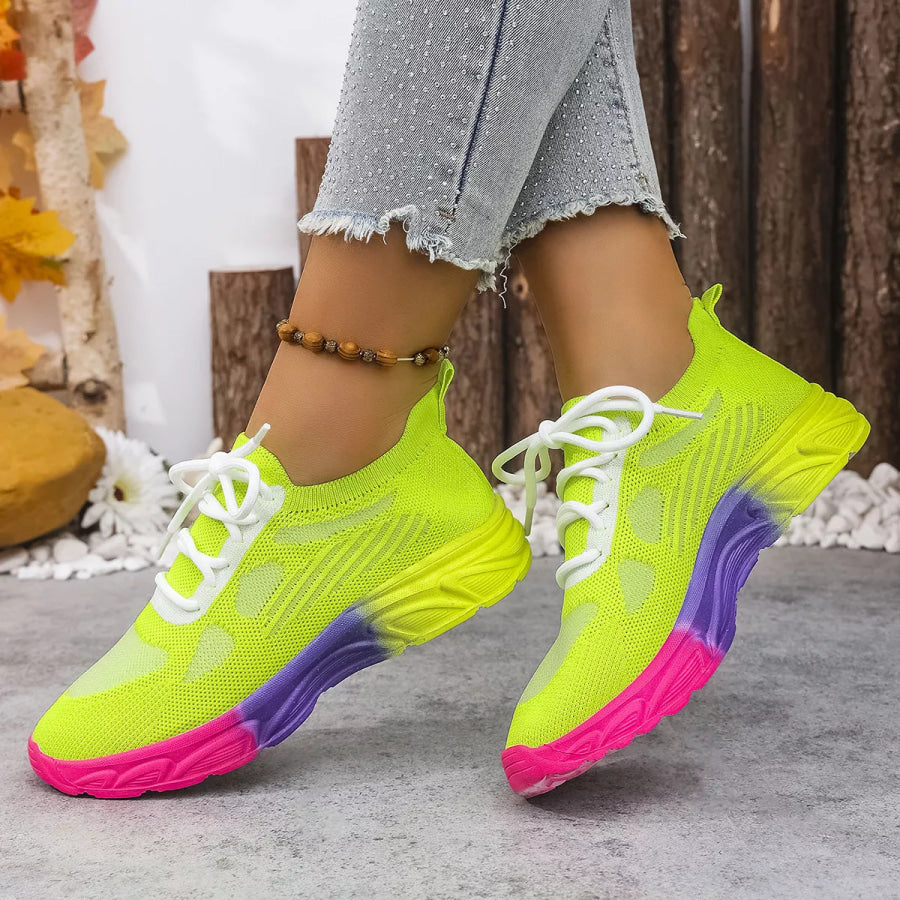 Lace Up Round Toe Sneakers Fluorescent Green / 35 Apparel and Accessories