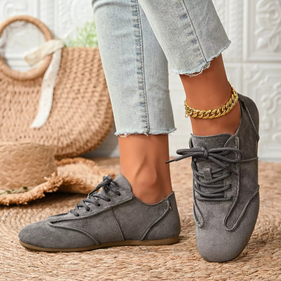 Lace Up Round Toe Sneakers Gray / 35 Apparel and Accessories