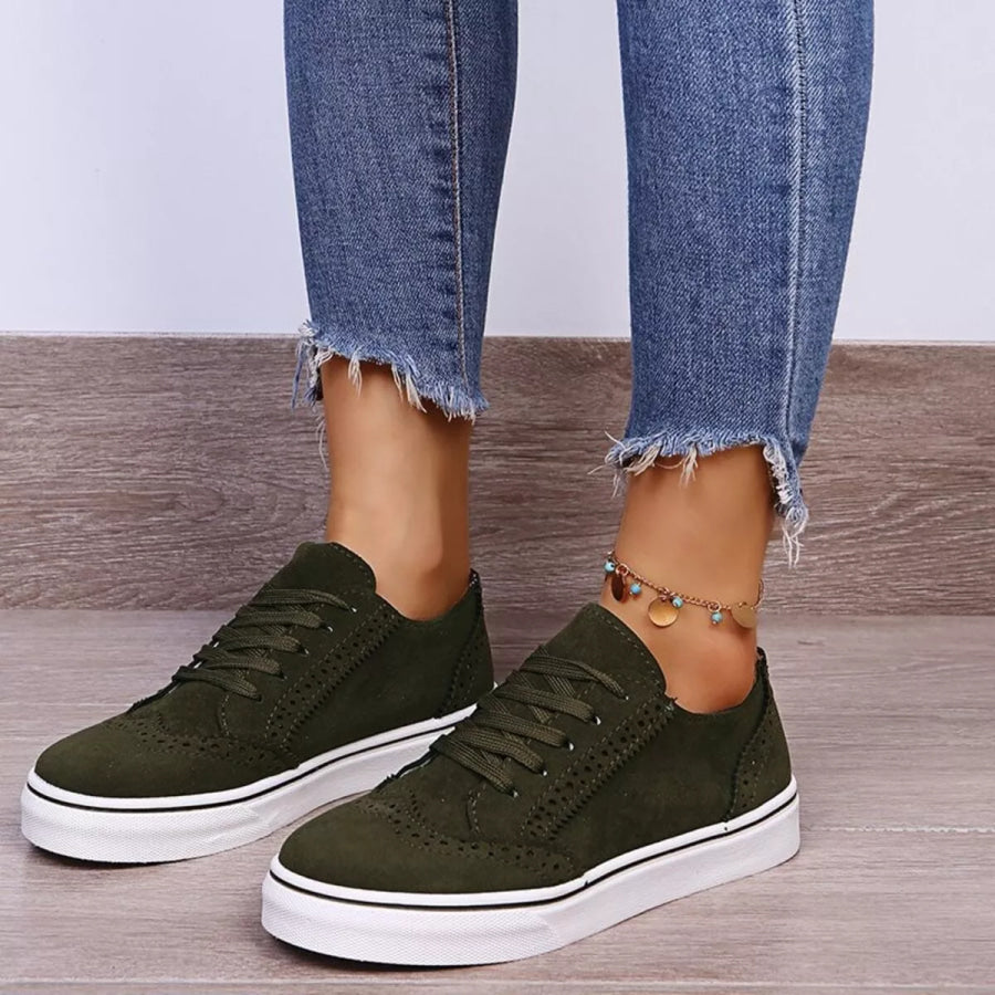 Lace Up Round Toe Sneakers Green / 35 Apparel and Accessories